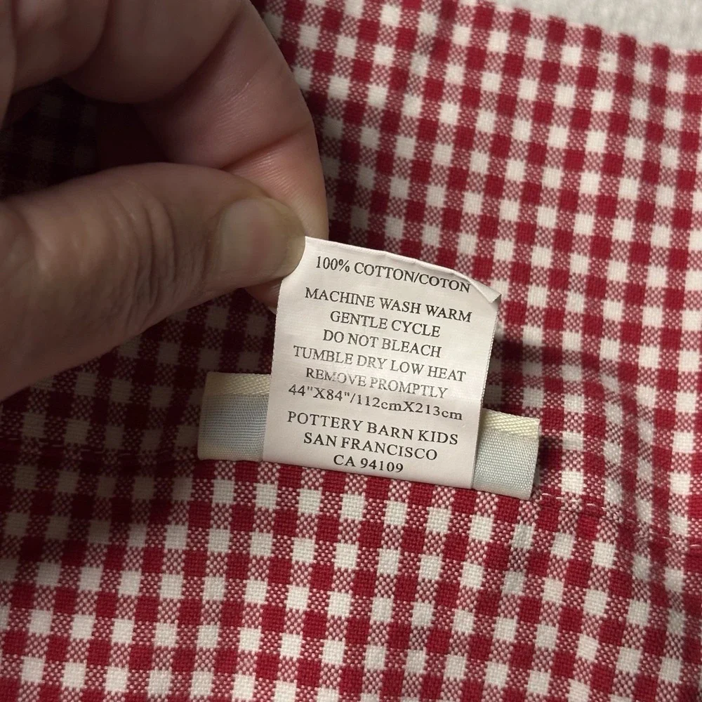 Pottery Barn Kids Red Gingham Curtain Panel 44x84 100% Cotton Vintage Check PBK